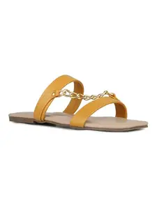 Inc.5 Womens Mustard Solid Open Toe Casual Flat Sandals