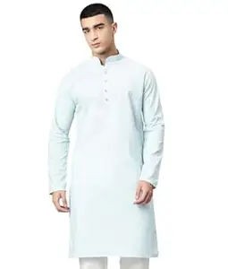 Majestic Man Men's Cotton Regular Fit Casual Mandarin Collar Ethnic Motifs Solid Long Kurta