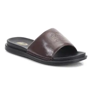 ID Men's Wine Leather Casual Slides