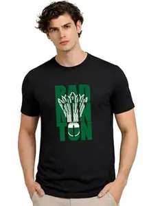 ADRO Badminton Printed T-Shirt for Men | Cotton Lycra | 180 GSM Regular Fit | Sports Casual Tee | Printed Tshirt for Men| Sports Stylish T Shirt