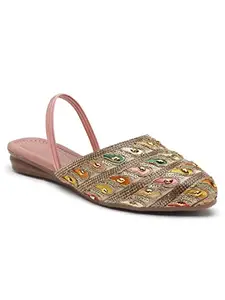 AROOM Women and girls fashionable flats sandal (GOLD, numeric_9)