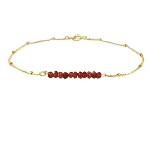 LKBEADS Gold Plated Bracelet with Red Faceted Garnet Beads – Rondelle 3mm – 7 inch Adjustable – For Men & Women|LK_STACK_03143