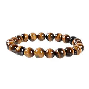Tiger Eye Bracelet for Men & Women – Natural Healing Crystal Beads Bracelet for Protection, Confidence & Good Luck | Adjustable Stretch Elastic Stone Bracelet (8mm Beads)