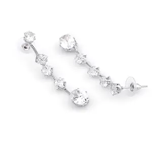 Accessher Silver Plated Delicate Stunning American Diamonds Studded Contemporary Style Dangle Drop Earrings with Push Back Closure for Women Pack of 1