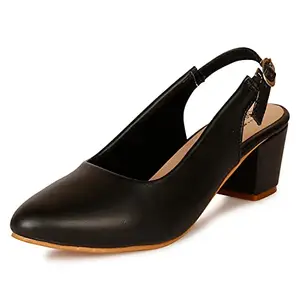 Denill Women Pump Block Heel Slip On Sandal (Black, numeric_7)