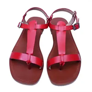 Vino Femo Women's Leather Ankle Strap Sandal | Leather Sandal (red - 7)