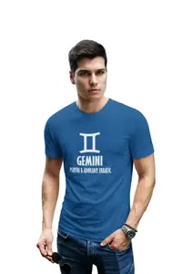 RUSHAAN Gemini's Grade Blue Round Neck Cotton Half Sleeved T-Shirt with Printed Graphics