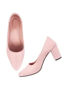TRYME Versatile Gorgeous Heel Bellies Women's Fashion Pointed Block Heel Pump Shoes for Party and Formal Occasions Pink