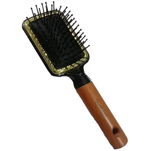 Scarlet Line Professional Small Paddle Air Cushion Rubber Pad, Ball Ended Nylon Bristles Hair Brush with Wooden Handle for Men n Women_Dark Brown
