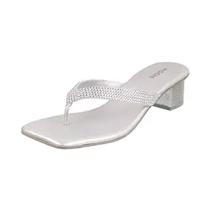 Mochi Women's Faux Leather Square Toe Block Heel Thong Fashion Sandals