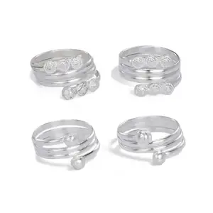 AanyaCentric Combo of 2 Pair Silver-Plated Toe Rings Adjustable, Traditional & Fashionable Accessories for Women