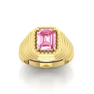 RRVGEM 11.00 Ratti Pink Sapphire Gold Plated ring Gold Plated Ring Astrological Adjustable Ring Size 16-22 for Men and Women