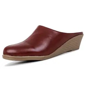 TRASE Diva Open Back Bellies, Mules Shoes & Wedges Heels Sandals for Women (Maroon, 4 UK)