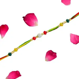 CraftEarth - Crafting Your Curiosity Colorful Thread Rakhi with White Beaded Center (Set of 12) – RK-257