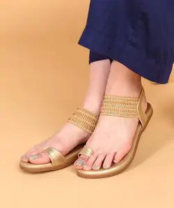 Picktoes PT-302 Women's Gold Synthetic Leather Casual Flat Sandal