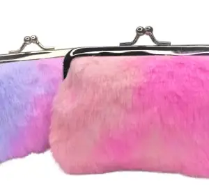 ANESHA Faux Fur Coin Pouch with Kiss-Lock Buckle Cute Money Bag Retro Change Holder Small Coin Wallet Cards Holder Pack of 2 (15 x 12 CM)