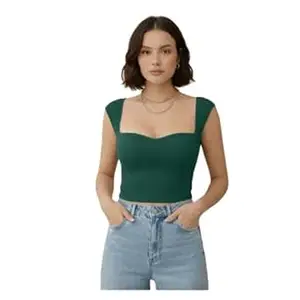 TIVANTE Solid Ribbed Sweetheart Neck Western Stylish Crop Top for Women