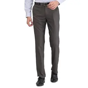 Park Avenue Men's Regular Fit Mid Rise Solid Pattern Poly Viscose Blend Flat Front Formal Trouser