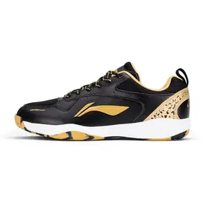 Li-Ning Ultra Power Non-Marking Badminton Shoe|Indoor Sports|Stability Heel, Prototypical Sole, Lightweight Shoe (Black/Gold,UK 12)