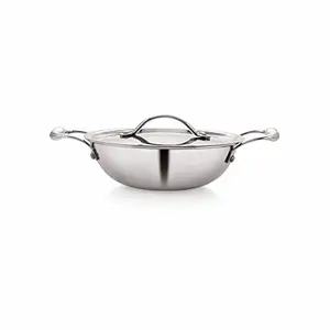 neelam Premium Triply Stainless Steel Kadai with Stainless Steel Lid 2.7 litres Capacity (24 cm Diameter) with Riveted Handles, Silver (Kadai 24cm (2.7 Ltrs)) price in India.