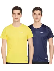 Charged Energy-004 Interlock Knit Hexagon Emboss Round Neck Sports T-Shirt Navy Size Large And Charged Pulse-006 Checker Knitt Round Neck Sports T-Shirt Yellow Size Large