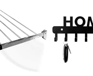 CONCEPT & SOLUTIONS 5 Pipes x 5 Feet -Foldable Wall Mounted Cloth Dryer/Clothes Stand (4 Pipes, 5 feet) and Metal Key Holder for Home | Bird Key Hooks | Key Holder for Home Decor Stylish Combo Pack|CS-400