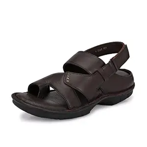 HITZ Men's Brown Leather Toe Ring Comfort Sandals with Velcro Closure - 9