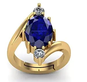 KINSHU GEMS Gemstone Ratna Blue Sapphire Neelam Gemstone Gold Plated Ring for Women and Men (17.25 ratti to 16.00 Carat) by Lab Certified