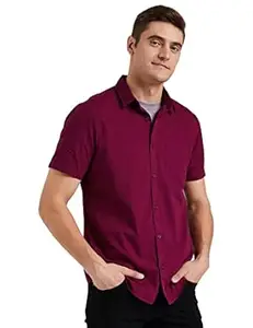 Amazon Brand - Symbol Men's Cotton Shirt | Casual | Plain | Half Sleeve | Summer - Regular Fit (Available in Plus Sizes)