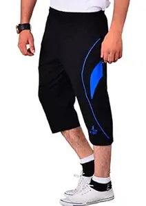 VEGO Men's Cotton Three by Fourth, 3/4, Capri, Three Quarter Pant Black Plus Size