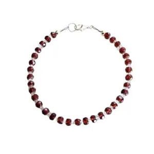 RRJEWELZ Mozambique Garnet & Herkimer Diamond bracelet for men & women - 3-3.5mm Rondelle Faceted beads - 7 Inch with Silver plated clasp – Healing, Fashion, Gift, Spiritual, Yoga|LCBR_RR_08235