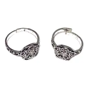 Adhira's Silver oxidised Adjustable Toe Rings For Womens(BLACK)