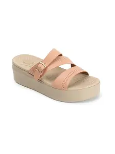 ELLE Women's Stylish Strapless Comfartable Sandals for Daily Work Casual Use I EL-AP-Wn-07 Peach 5 Kids UK