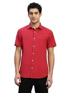 Cantabil Men's Maroon Solid Half Sleeves Spread Collar Casual Shirt (MSHC00439_Maroon_44)