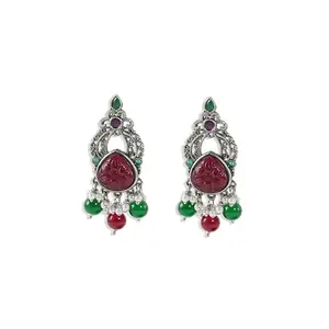 Neeara Fashion Unique Styled Oxidised Earrings with Curving Stone For Girls And Women (Red & Magenta)