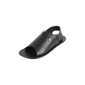 Mochi Men Black Faux Leather Flat Sandal UK/9 EU/43 (18-602)