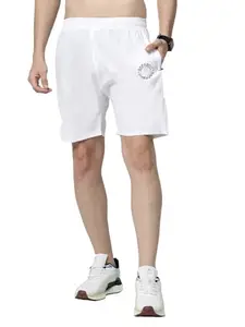 DAFABFIT White Slim FIT Shorts with 2 Zip Pockets and Elasticated Waistband for Men (L) - (White)