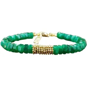 RRJEWELZ Beryl Emerald Bracelet for Men & Women – 4-4.5mm Rondelle Faceted Green Beads – 7 inch with Gold Plated Clasp – Healing, Fashion, Gift, Spiritual, Yoga|LCBR_RR_00924