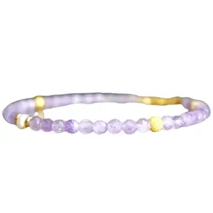 RRJEWELZ Lavender Amethyst With Pearl bracelet for men & women - 3.5-4mm Round Faceted beads - 7 Inch with Gold plated clasp – Healing, Fashion, Gift, Spiritual, Yoga|LCBR_RR_08142