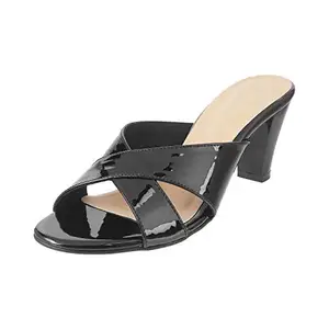 Mochi Women's Black Faux Leather Fashion Heel Mule Slip-on Sandals UK/4 EU/37 (40-2331)