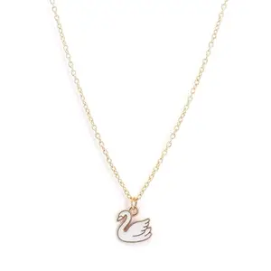 HIMOR Dainty White Swan Pendant Necklace, Gold-Tone Chain, Enamel Charm