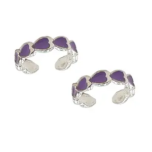 Sahiba Gems 925 Sterling Silver Sweet Purple Color Heart Designer Toe Rings/Bichiya ~ Pack in 2 Pieces Set