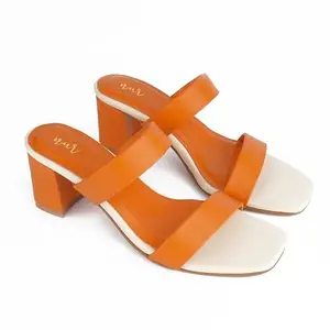nur women's Tangerine Sunshine Elegant Comfortable Allure Faux Leather Formal Block Heel Fashion Sandals (Size-39)