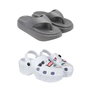 ZENWEAR Extra Soft Classic Casual wear with Flexibility Technology Flip Flop Combo for Women's/Girl's(6110+2013)(7) Multicolor