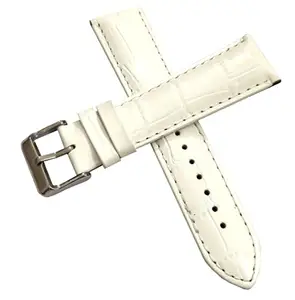 Ewatchaccessories 22mm Genuine Leather Watch Band Strap Fits PRC200 PRS200 CHRON White With White Stich Pin Buckle