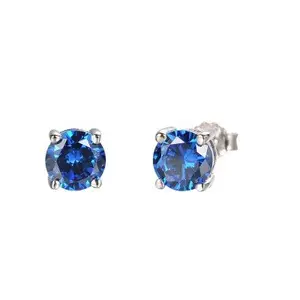 Ornate Jewels Pure Sterling Silver Blue Sapphire Solitaire Studs Earrings for Women and Girls|With Certificate of Authenticity & 925 Stamp|1 Year Warranty