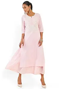 Soch Women Pink Cotton Embroidered Dress Kurta(8907715935653_Pink_S)