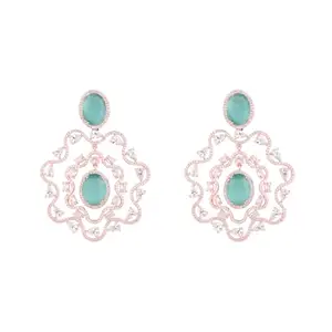 I Jewels Valentines Special Stylish Latest Fashion Rose Gold Plated Glittering American Diamond Fashionable Earrings for Women (E3252Min)