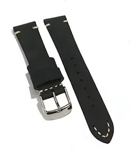 Ewatchaccessories 19mm Genuine Leather Watch Band Strap Fits 7851SCDT Black Silver Buckle-B1