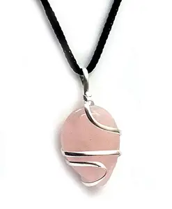 ASTROGHAR Rose Quartz Almond Shaped Wire Wrapped Crystal Pendant For Men And Women